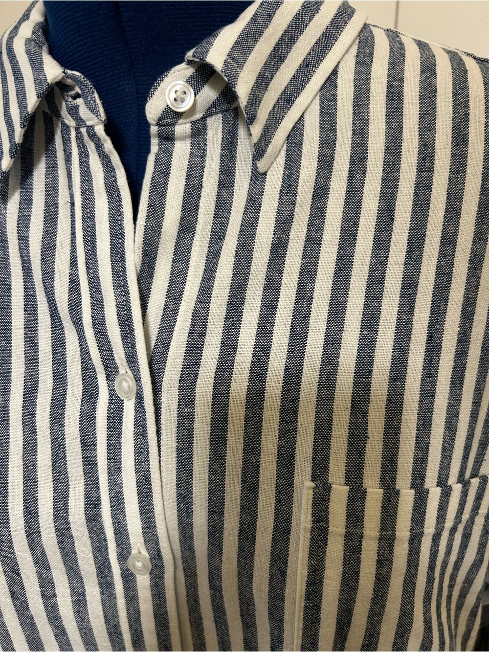 Banana Republic Striped Button-Down Shirt Dress in Navy and White